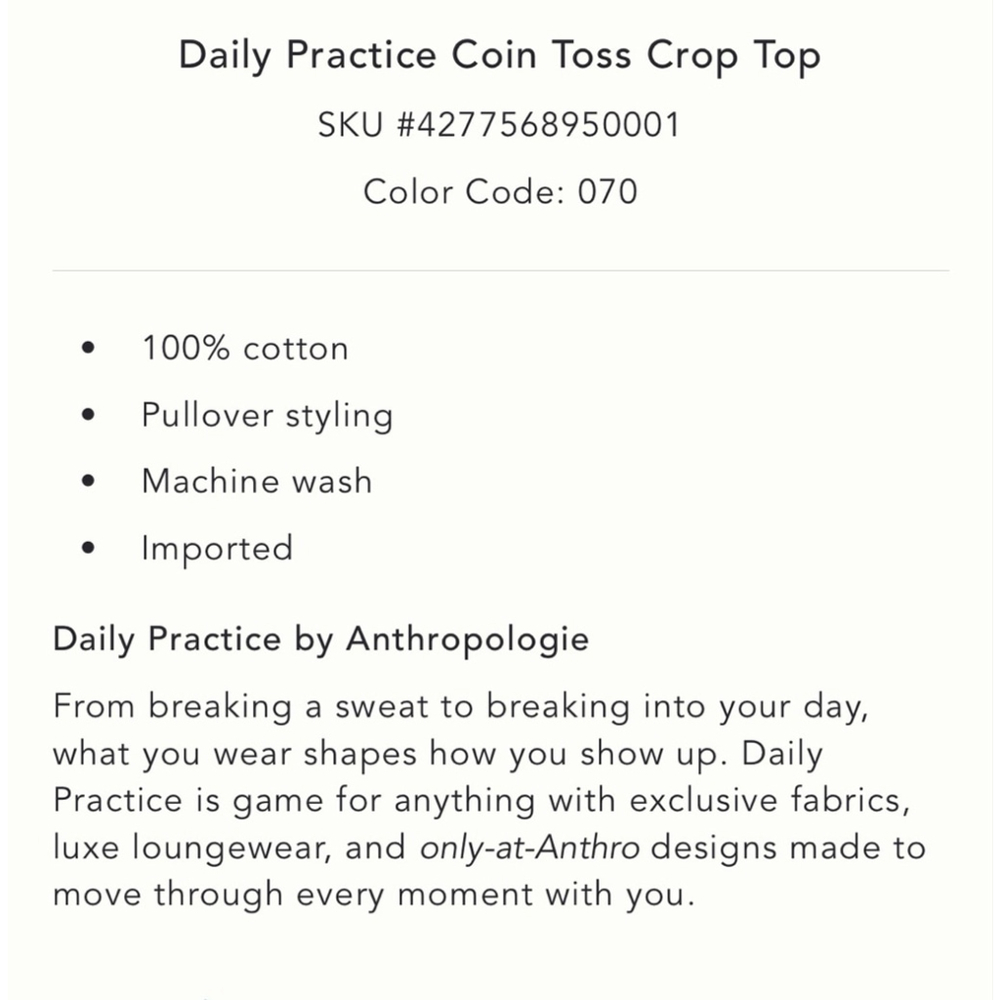 Anthropologie Daily Practice Coin Toss Crop Top size XS - Picture 4 of 9